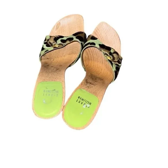 Stuart Weitzman Green Pony Hair Animal Print Wooded Shoes 7 1/2 - Picture 2 of 5